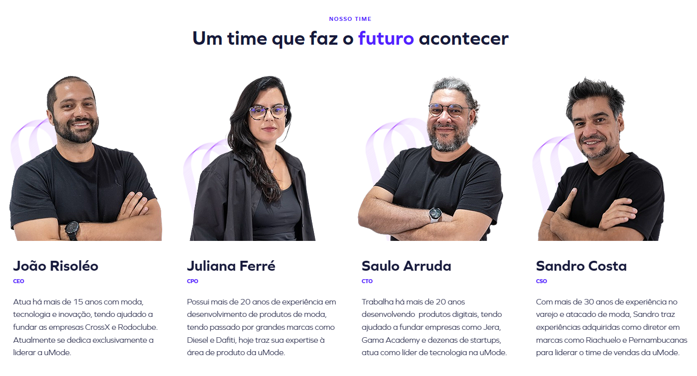 Fotos de alguns dos sócios da uMode que contribuíram para o projeto.